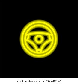 Steering Wheel yellow glowing neon ui ux icon. Glowing sign logo vector