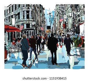 Steet in New York city - vector illustration