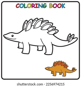 Stegosaur dinosaur coloring page for a children's book with colorful examples. Image in vector format. great coloring activity for children and toddlers