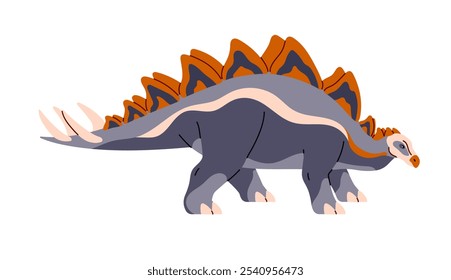 Stegosaurus. Armored dinosaur with plates on back, spikes on tail. Ancient reptile, herbivorous animal of Jurassic era. Prehistoric fauna. Paleontology. Flat isolated vector illustration on white