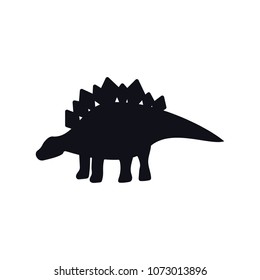 Stegosaurus black silhouette on white. Dinosaur with plates on his back