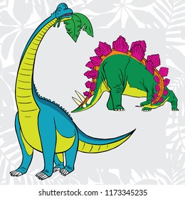 Stegosaurus Brachiosaurus Cute Cartoon Characters Stock Vector (Royalty ...