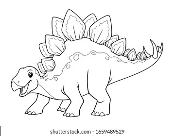 Stegosaurus Cartoon Dinosaurs Prehistoric Illustration BW