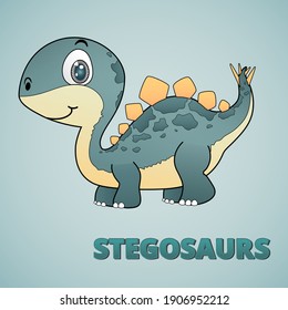 Stegosaurus color blue in a cartoon style on a blue background.