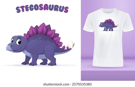 Stegosaurus Cute Cartoon Dino Character Illustration