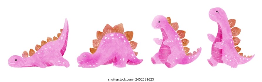 Stegosaurus . Cute dinosaur cartoon characters . Watercolor paint design . Set 11 of 20 . Vector .