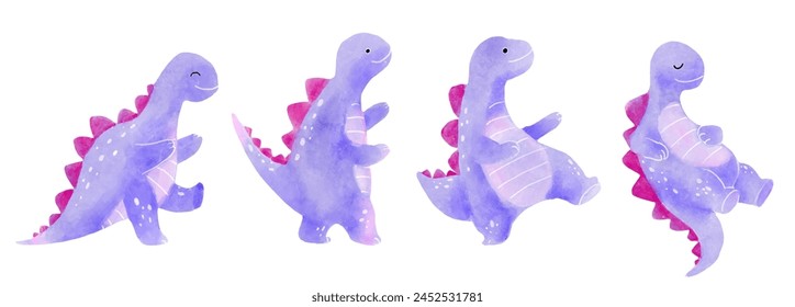 Stegosaurus . Cute dinosaur cartoon characters . Watercolor paint design . Set 12 of 20 . Vector .