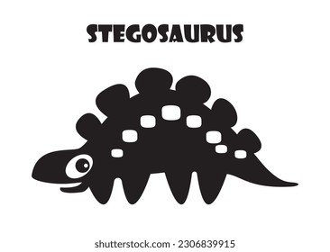 Stegosaurus . Cute dinosaurs cartoon characters . Silhouette black isolated color . Flat design . Vector illustration .