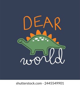 Stegosaurus Dino world funny hand drawn doodle, cartoon alligator. Good for Poster or t-shirt textile graphic design. Vector hand drawn illustration.