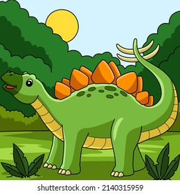 Stegosaurus Dinosaur Colored Cartoon Illustration