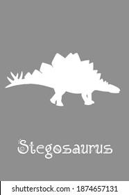 Stegosaurus Dinosaur design vector illustration. gray dinosaur, gray kids dinosaur name prints, boys bedroom wall art, dino room, children's posters.