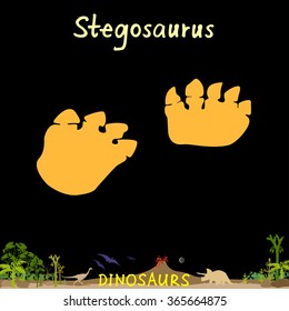 Stegosaurus dinosaur fossil footprint. Dinosaur paws Vector Illustration