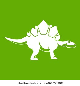 Stegosaurus dinosaur icon white isolated on green background. Vector illustration