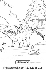 Stegosaurus Dinosaur line art for coloring page vector illustration