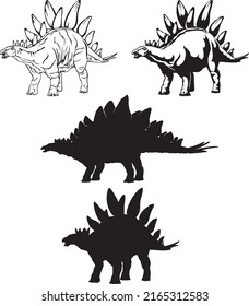 stegosaurus, dinosaur realistic image, vector, positions, illustration, black and white, silhouette, logo, trademark, chevron for decoration and design, packaging and posters