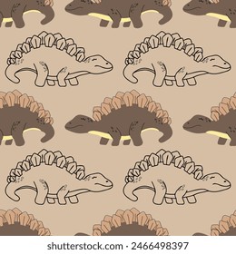 Stegosaurus dinosaur seamless pattern. Prehistoric reptile background for child textile, wallpaper, party