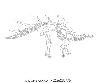 Stegosaurus dinosaur skeleton silhouette isolated on white background. Vector illustration.