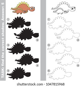 Stegosaurus to find the correct shadow, the matching educational kid game to compare and connect objects and their true shadows, simple gaming level for preschool kids.