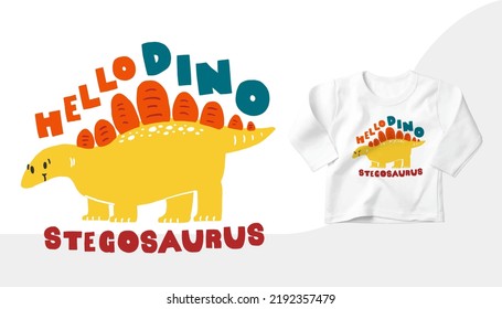Stegosaurus Graphic design for Kid Pyjamas or Tee,  Colorful Cute Dinosaur Flat Design Vector