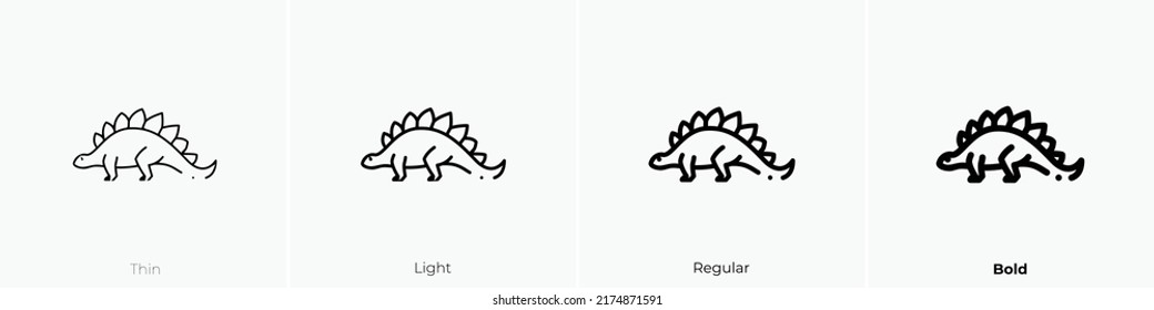 stegosaurus icon. Thin, Light Regular And Bold style design isolated on white background