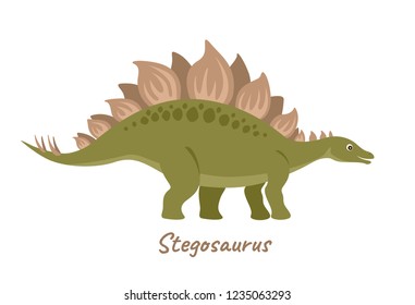 Stegosaurus isolated on white background. Vector illustration of dinosaur in cartoon flat simple style.