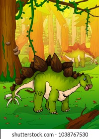 Stegosaurus on the background of forest.