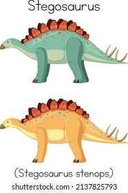 Stegosaurus in orange and green colors illustration