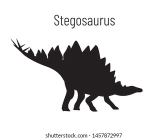 Stegosaurus. Ornithischian dinosaur. Monochrome vector illustration of silhouette of prehistoric creature stegosaurus isolated on white background. Stencil. Huge fossil dinosaur.