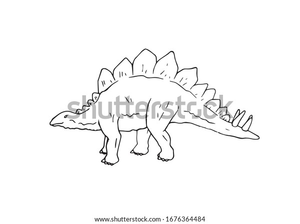 ステゴサウルスは有史以前の動物で 輪郭の描く簡単なベクターイラストです 恐竜のプロファイル手描きのベクトルグラフィック のベクター画像素材 ロイヤリティフリー