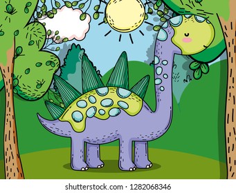 stegosaurus prehistoric dino animal with plants