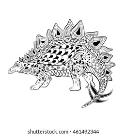 Stegosaurus - prehistoric reptile. Antistress Coloring Book for adults.