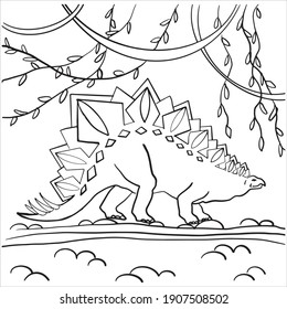 Stegosaurus . A series of prehistoric dinosaurs. Fossil animals in contour style. Coloring book for children and adults. Art therapy. design for wallpaper. Vector illustration on a white background.