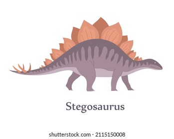 Stegosaurus with spikes on the tail. Herbivorous dinosaur of the Jurassic period. Vector isolated cartoon illustration. White background