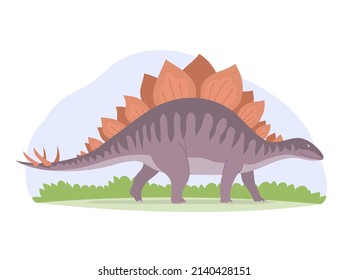 Stegosaurus with spikes on the tail. Herbivorous dinosaur of the Jurassic period. Cartoon vector illustration isolated on a white background