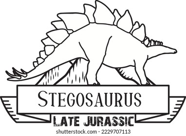 Stegosaurus stenops late Jurassic herbivorous quadrupedal dinosaurio blindado prehistórico lagarto minimalismo línea de arte placa de ilustración