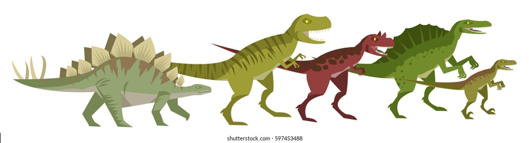 stegosaurus tyrannosaurus rex carnotaurus spinosaurus and velociraptor walking