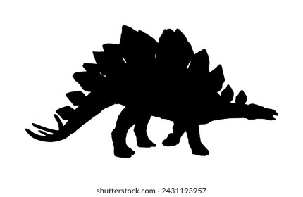 Stegosaurus vector silhouette illustration isolated on white background. Dinosaurs symbol. Jurassic era. Dino sign. Shape Stegosaurus shadow. svg