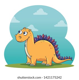 stegosaurus wild dinosaur character with clouds