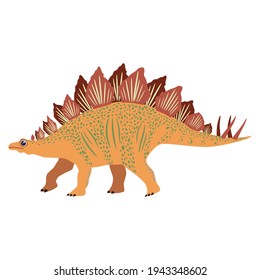 Stegosaurus yellow, prehistoric dinosaurs collection. Ancient animals. Hand drawn.