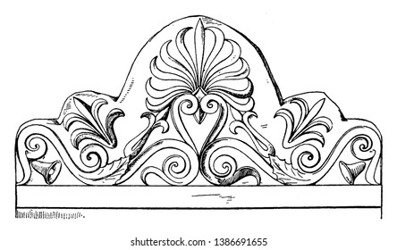 Stele-Crest es un comprimido vertical que lleva una inscripción, un dibujo de línea vintage o una ilustración grabadora.