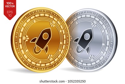 Stellar. 3D isometric Physical coins. Digital currency. Cryptocurrency. Golden and silver coins with Stellar symbol isolated on white background. Vector illustration.