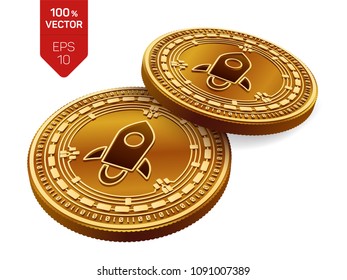Stellar. 3D isometric Physical coins. Digital currency. Cryptocurrency. Golden coins with Stellar symbol isolated on white background. Vector illustration.