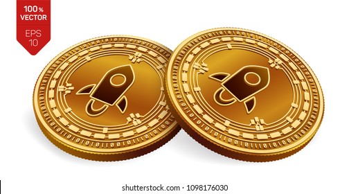 Stellar. 3D isometric Physical coins. Digital currency. Cryptocurrency. Golden coins with Stellar symbol isolated on white background. Vector illustration.