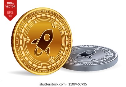 Stellar. 3D isometric Physical coins. Digital currency. Cryptocurrency. Golden and silver coins with Stellar symbol isolated on white background. Vector illustration.