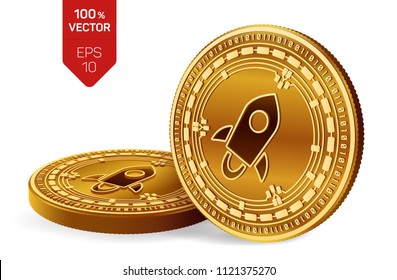 Stellar. 3D isometric Physical coins. Digital currency. Cryptocurrency. Golden coins with Stellar symbol isolated on white background. Vector illustration.