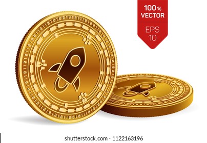 Stellar. 3D isometric Physical coins. Digital currency. Cryptocurrency. Golden coins with Stellar symbol isolated on white background. Vector illustration.