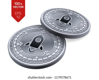 Stellar. 3D isometric Physical coins. Digital currency. Cryptocurrency. Silver coins with Stellar symbol isolated on white background. Vector illustration.