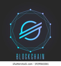 Concepto estelar de blockchain. Logo de gradiente colorido aislado en el fondo oscuro.