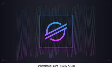 Stellar cryptocurrency colorful gradient logo on dark background with wavy thin line.