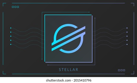 Stellar cryptocurrency colorful gradient logo on dark background with thin line decoration.
